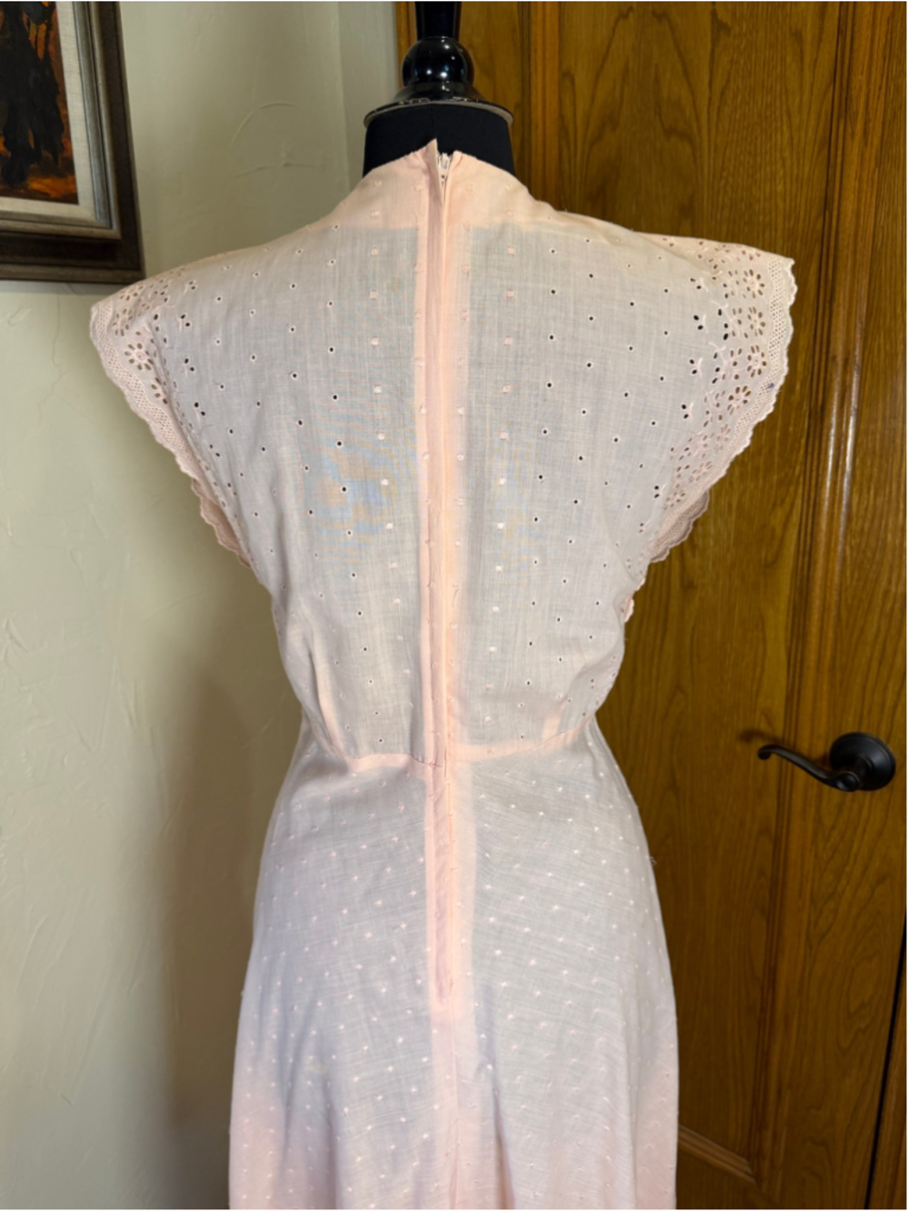 Vintage 70s Arjon California Pink Cotton Eyelet Maxi Dress - Picture 12 of 16